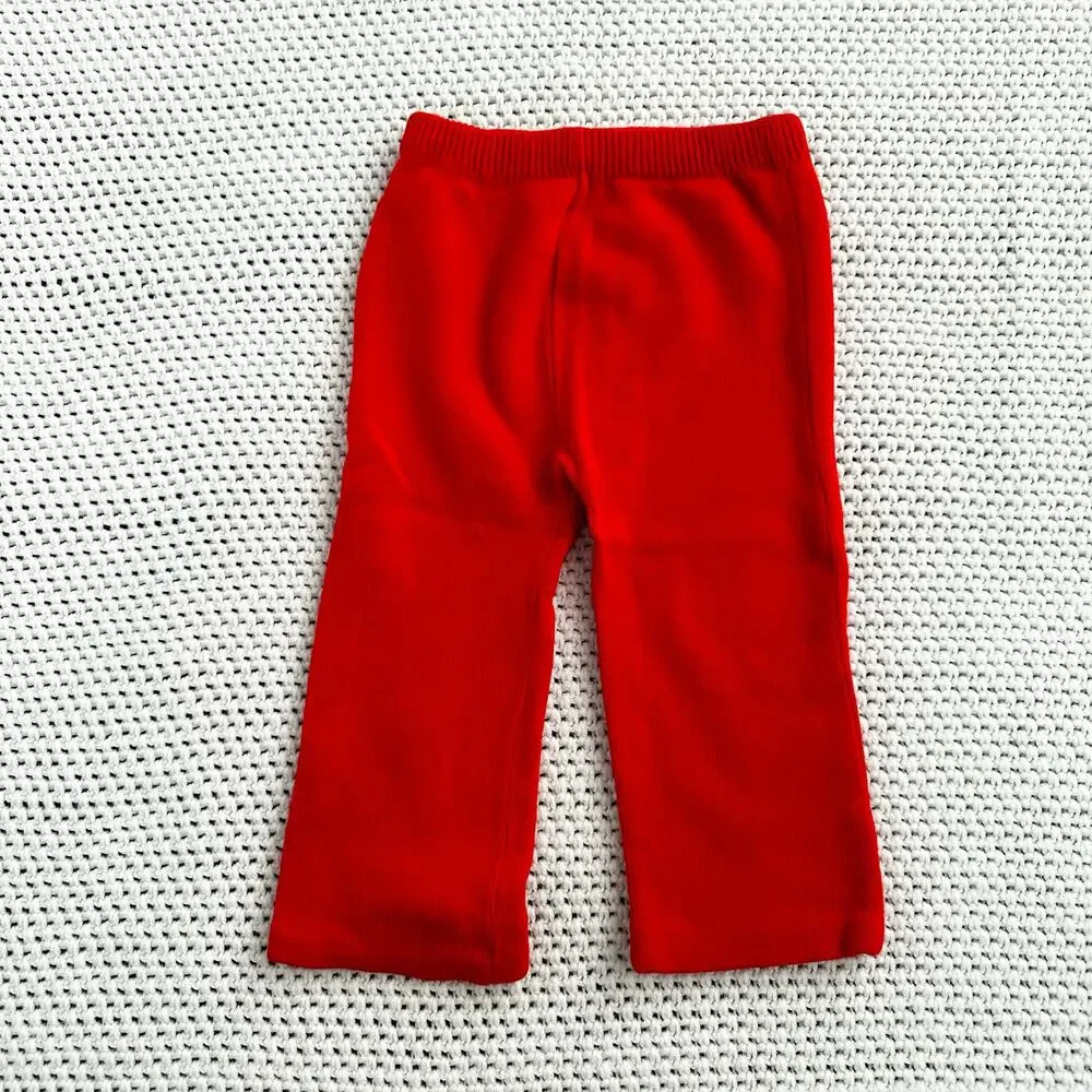 Little Angel Red Cream Two Piece Cottage Floral Knit Sweater Pants Set 2 Toddler